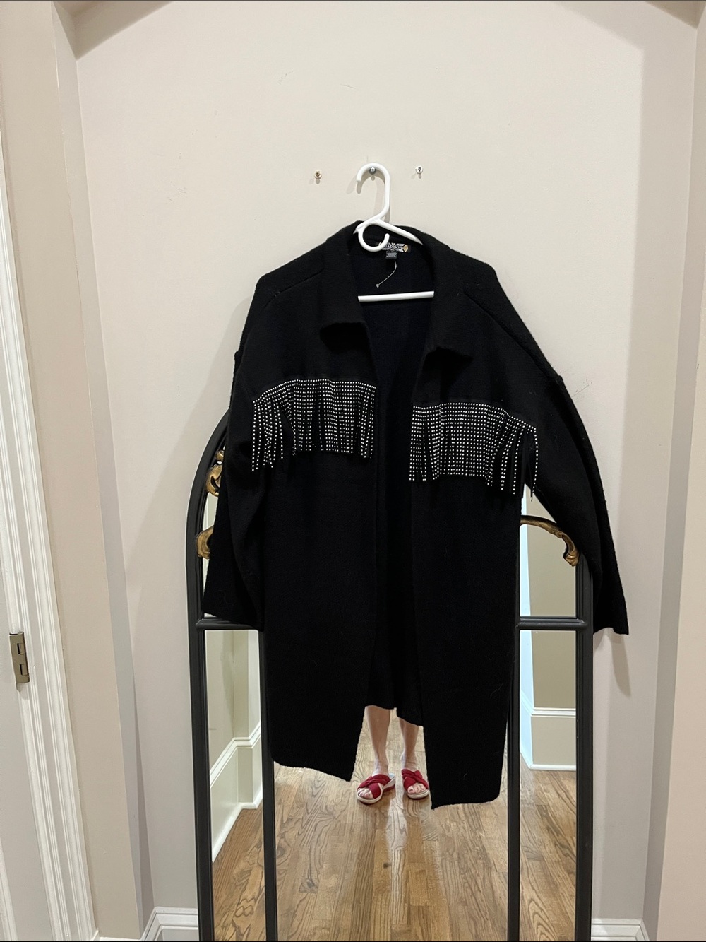 Madison Black Ling SweaterCoat with Silver Beaded Fringe